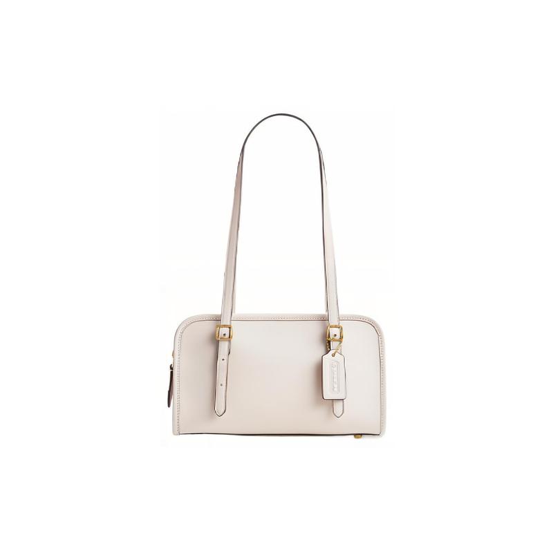 

COACH shoulder bag swing zip 25 solid color embossed logo nameplate zipper opening card slot protective foot leather armpit hand medium size women s білий