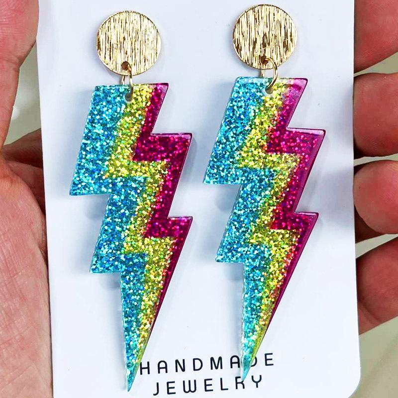 Fluorescent Shining Oil Gloss Magnetic Tape Retro Era Earrings Lightning Element Radio Women's Eye Catching Earrings Gift