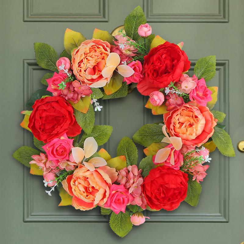 Zhongran Silk Red Pink Peony Wreath Door Pendant Vine Ring Window Wall Decoration Props