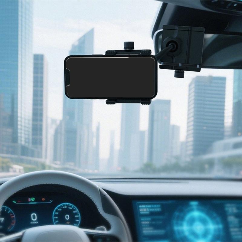 Auto Clamping Phone Holder for Car Rearview Mirror Antislip Silicone Universal Mount with 360 Rotation