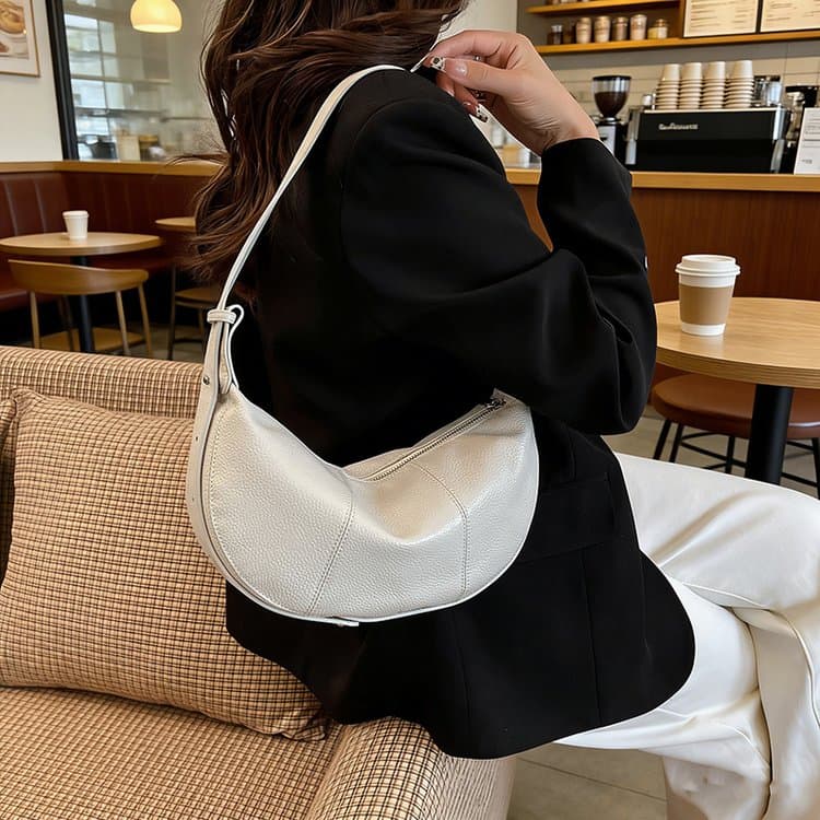 Lychee pattern soft leather crescent armpit bag shoulder women's bag