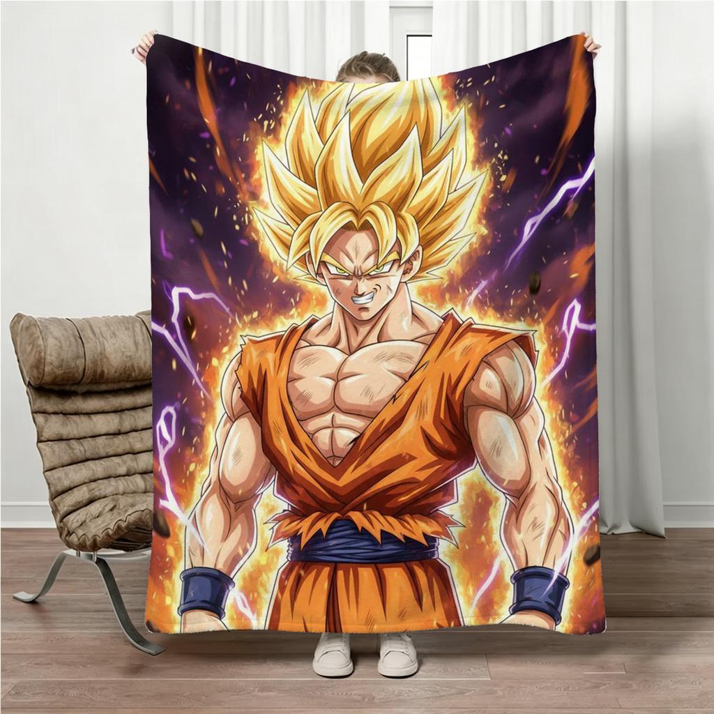 Dragon Ball Saiyan Goku Manga Blanket Anime Print Flannel Throw Blanket Parent-child Four Seasons Nap Bed Couch Office