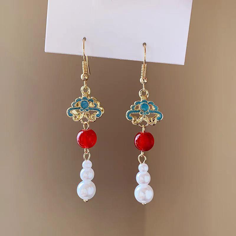 Retro Hollow Out Lotus Jade Ancient Earrings Chinese Style Earrings Women Ear Drop Ear Accessories