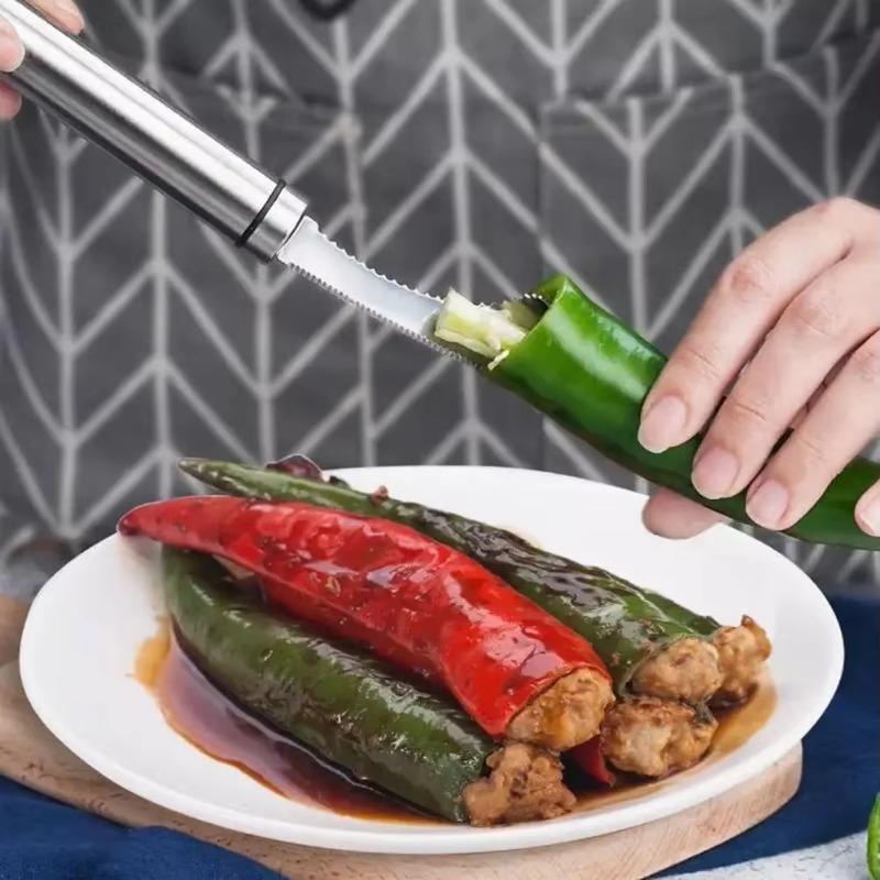 Nerezová ocel tygří kůže pro domácnost Zelená paprika Nakrájená paprika na jádro Semena Kráječ zeleniny Nástroj na odstraňování jader rajčat Nástroj na odstraňování jader