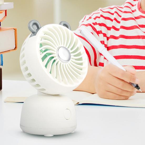 Desktop Small Fan Cartoon Animal Ear Shape USB Powered Bedroom Desk Fan Adjustable Wind Speeds Anti-Slip Base Fan
