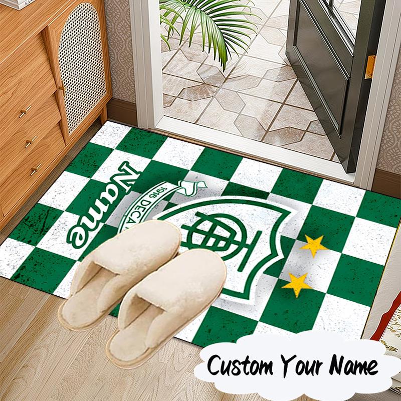 Custom Name Green Shield America Design Rug for Living Room, Game Rooms, Office, Bedroom, Floor Mat Playful Design, fan gifts Christmas decor