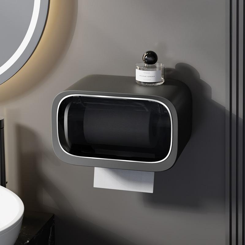 

Wall-mounted Tissue Box, Bathroom Waterproof Roll Paper Rack, Non-perforated Tissue Box, Toilet Paper Rack, Tissue Storage Rack серый