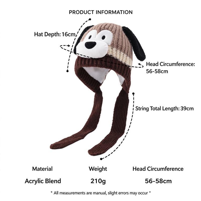 Unisex Winter Cartoon Dog Earflap Knit Beanie Warm Tie Hat