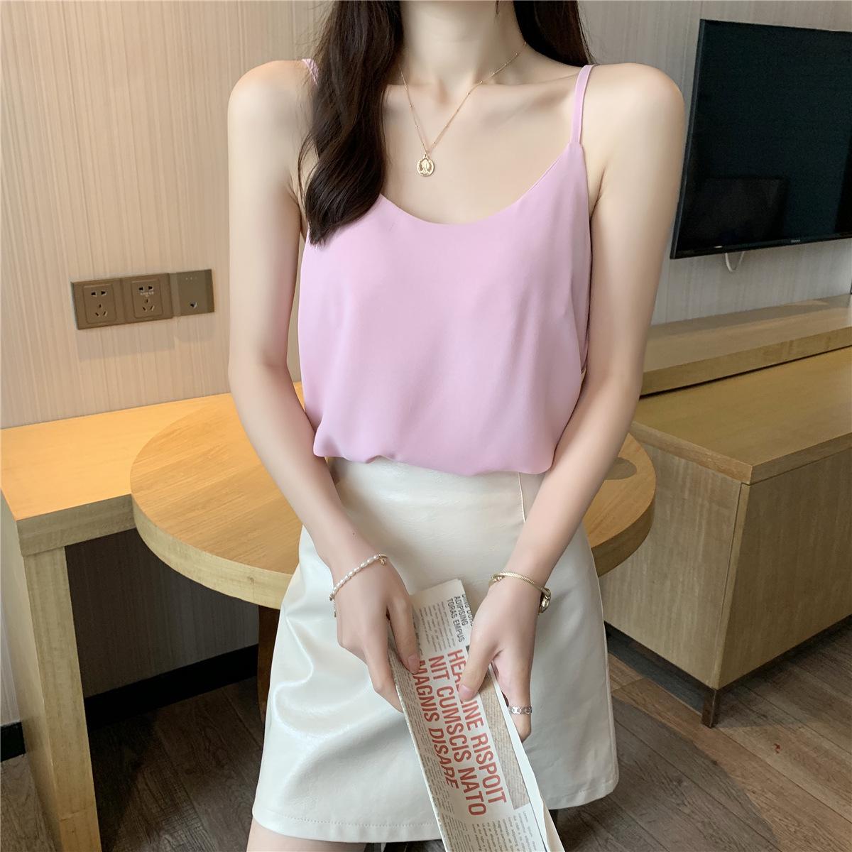 2026 Women s Summer V-Neck Chiffon Camisole Vest, Niche Style, Adjustable Sleeveless Top Large розовый
