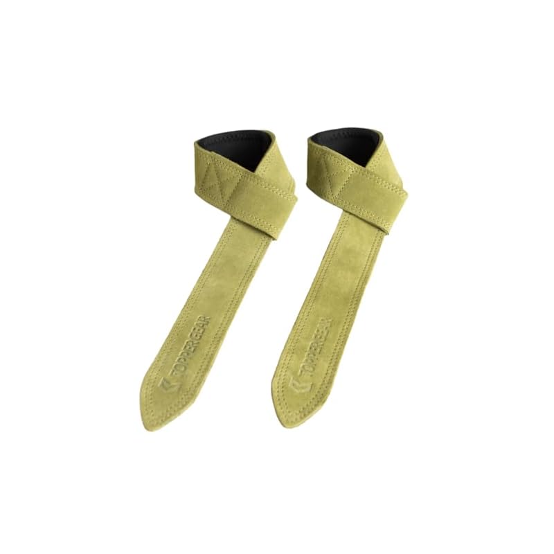 TOPPERGEAR Genuine Leather Wrist Strap with Enhanced Grip and Pads for Deadlifts and Pull-Ups (Green)