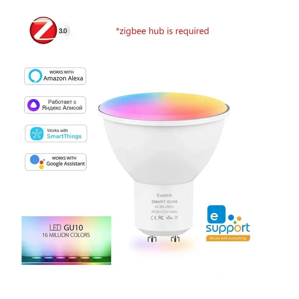 Ewelink GU10 WiFi Zigbee Smart RGB LED Spotlight Bulb APP Voice Control RGB CW WW Dimmable Lamp for Google Alexa AC 85-265V