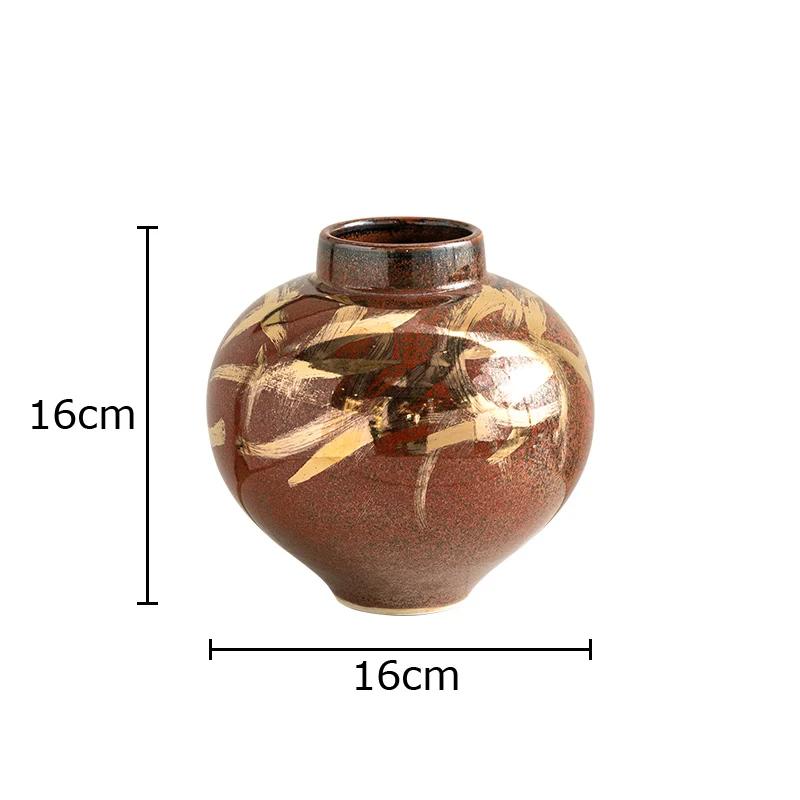 

Gold-plated Retro Red Ceramic Vase Flowers Pots Desk Decoration Flower Arrangement Crafts Floral Vase Room Aesthetic Decor