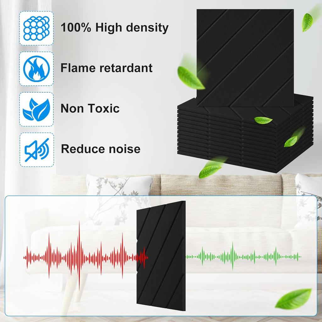 12 Pack Sound Insulation Foam Panels Polyester Texture Acoustics Treatments Wall Tiles Perfect for Living Room Studios