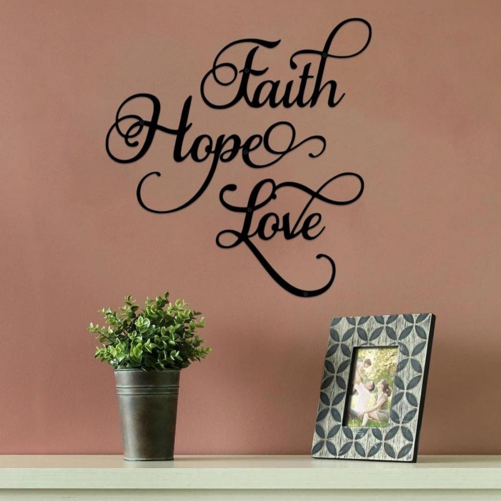3 Pieces Black Metal Wall Decor Inspirational Faith Hope Love Sign Rustic Vintage Word Art Home Bedroom Living Room Farmhouse Letter