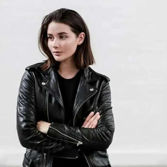 Stylish Woman's Genuine Lambskin Leather Jacket Black Handmade Biker Motorcycle