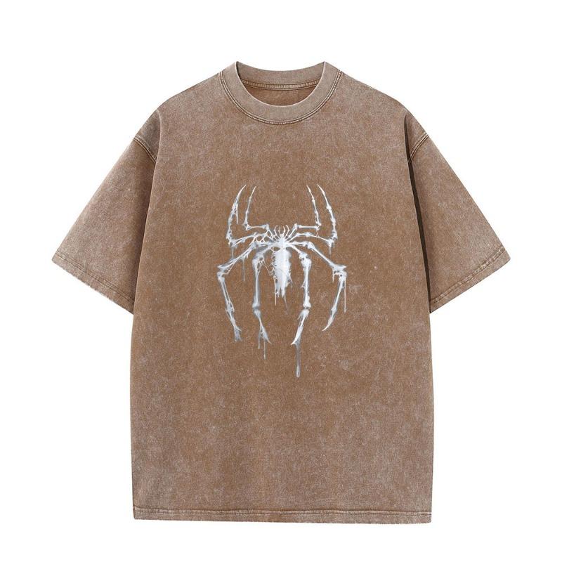 Wash Shirts Vintage Spider Graphic Washed Shirt Colorse Spider Shirt Retro Training Shirt Retro Hero Shirt