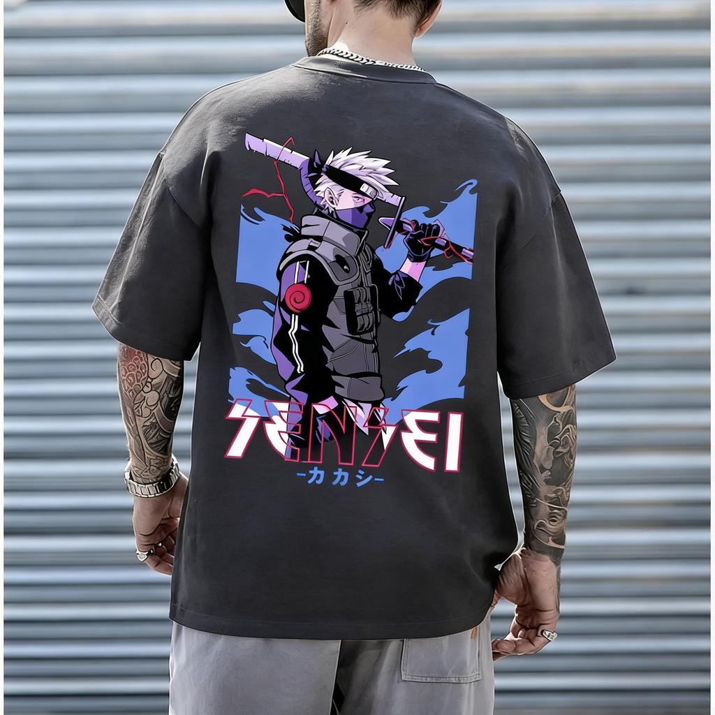 Naruto Kakashi Teacher Cyber Style Tshirt Mens Anime Pattern Printed Short Sleeve Fashion High Quality Trendy Cotton Top