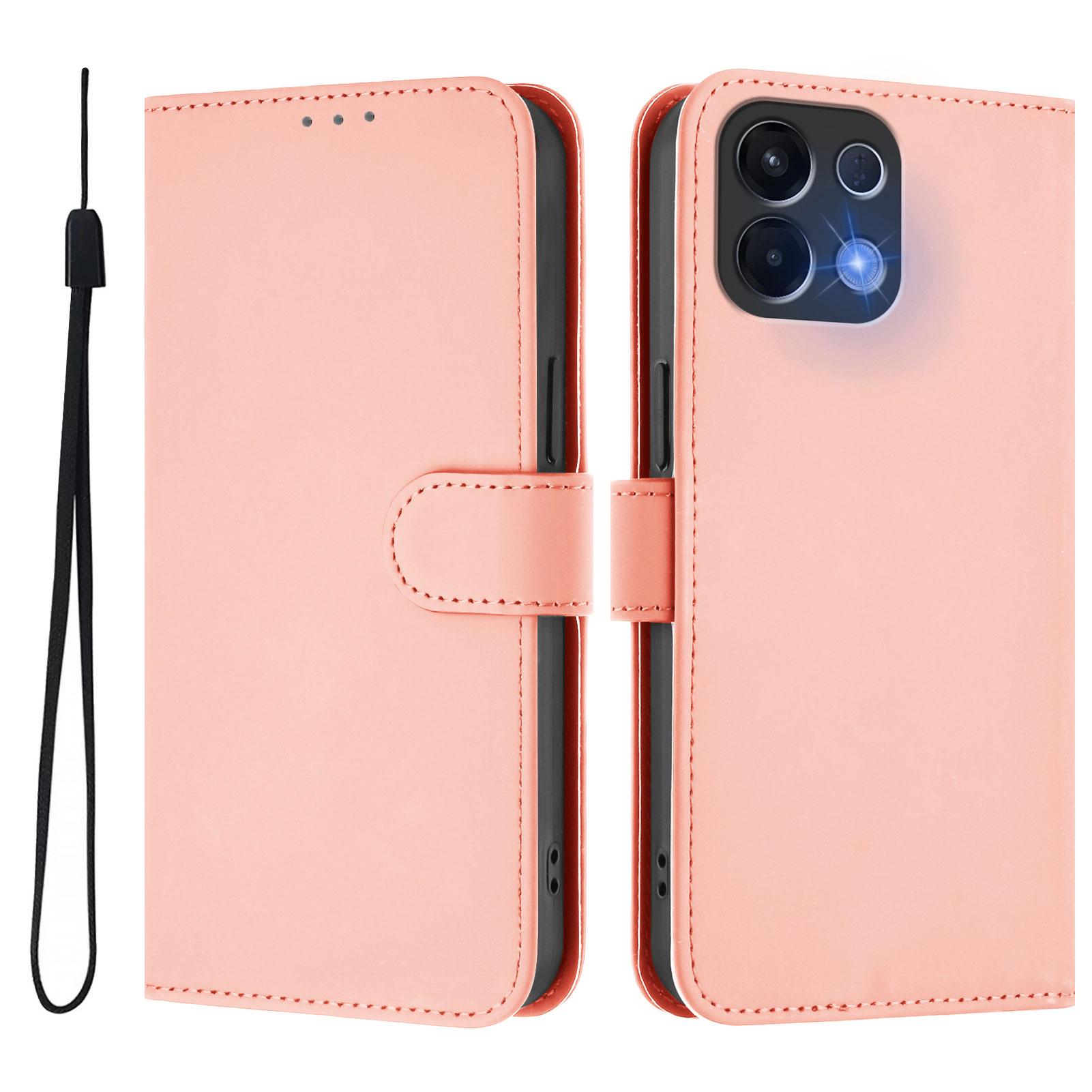 

For Oppo K13 5G Case Solid Color Wallet Leather Phone Cover with Strap Pink