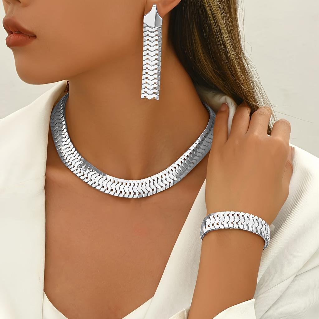 3pcs Jewelry Set 14K Golden Plated Classic Punk Style, Iron Metal, Daily & Party Wear, Versatile for All Seasons