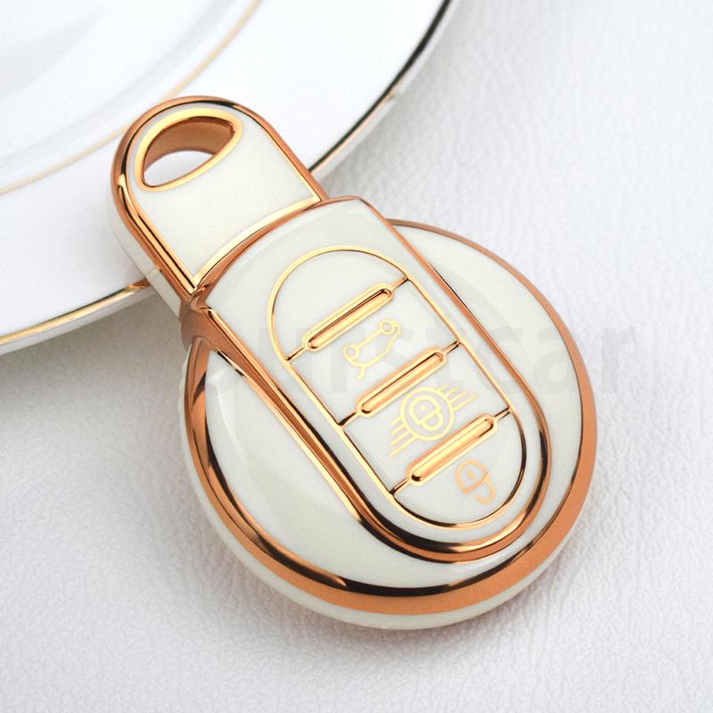 Gold Edge Tpu Car Key Fob Cover For Bmw Mini Cooper S One Jcw F54 F55 F56 F57 F60 Clubman Countryman Shell Fob Holder Keyless