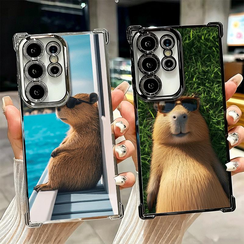 Animal Capybara Cute Plating Phone Case For Samsung Galaxy S24 S25 FE S26 Edge S23 Ultra S22 S21 Plus S20 Anti-Fall Airabag Cove
