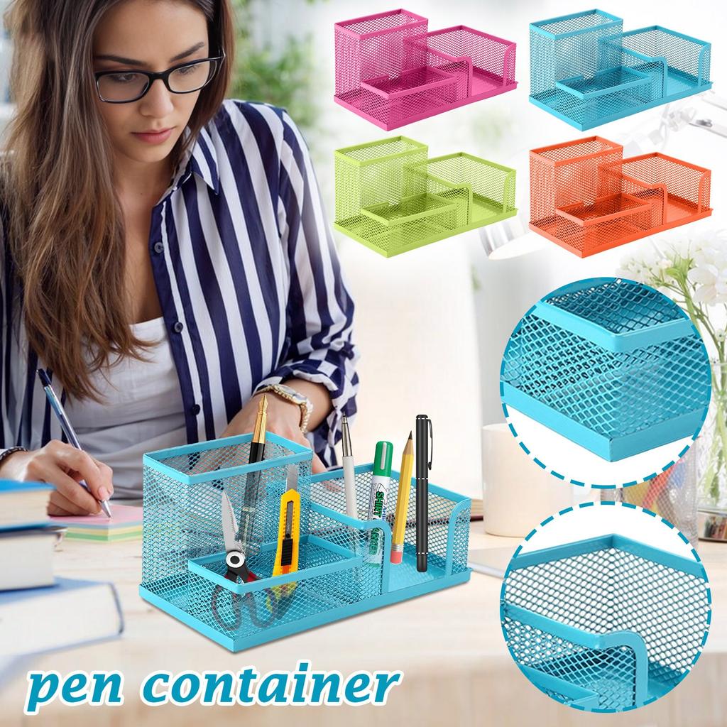 Multi-purpose Pen Container Creative Metal Wrought Iron Three- Storage Pen Container Student Stationery Desktop Storage Box