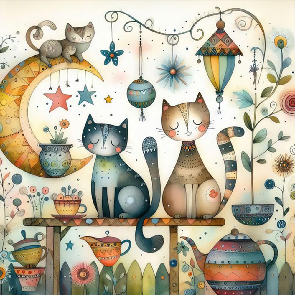 

EY# Полная вышивка Эко-хлопковая нить 11CT Печатный Cat Town Набор для вышивки крестом Искусство 1