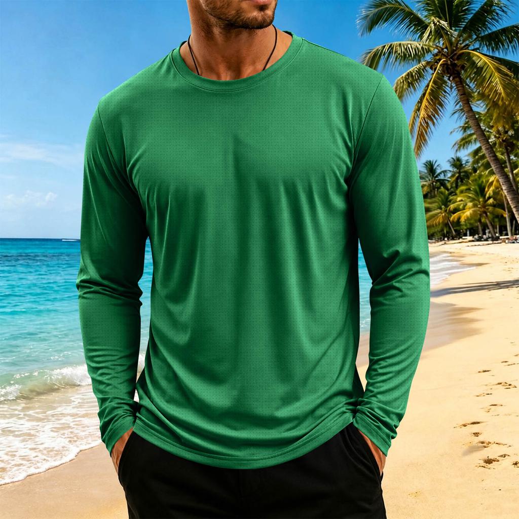 Maglia da uomo a maniche lunghe, girocollo, traspirante, fresca, atletica, per allenamento e uso casual