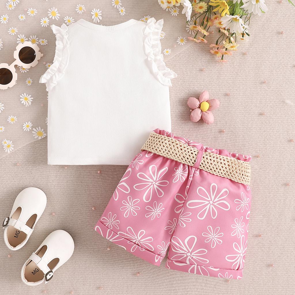 Girls' Casual Set Summer Children's Sleeveless Vest + Shorts Set