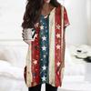 Damen Oberteile V-Ausschnitt Kurzarm Blusen Lässige Mittellange Hemden Mode Unabhängigkeitstag Print Tunika Tops mit Taschen