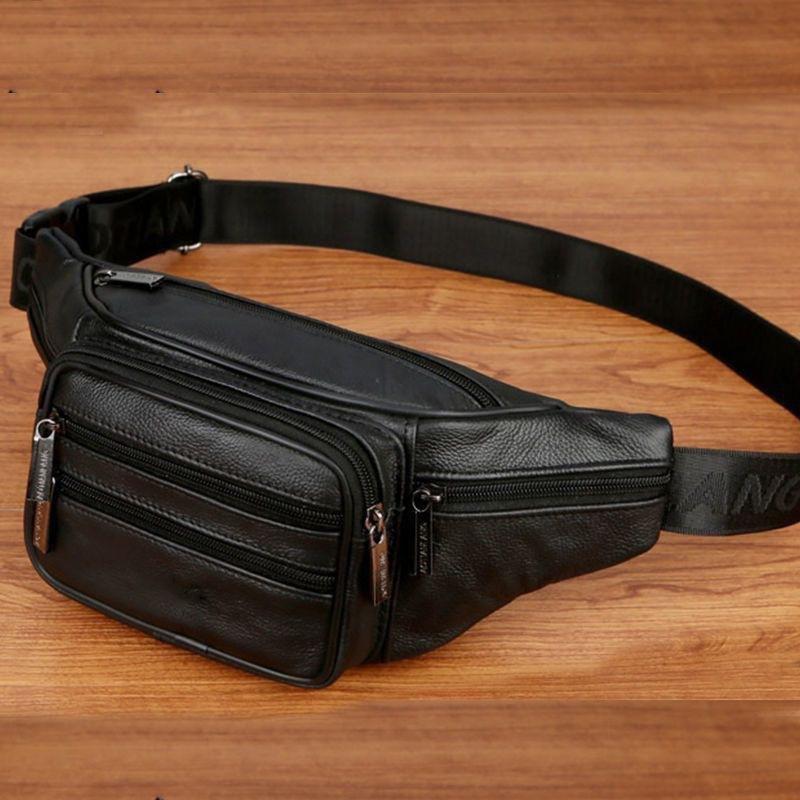 Waist bag top layer cowhide construction site wear-resistant waist bag anti-theft mobile phone bag large capacity crossbody shoulder bag