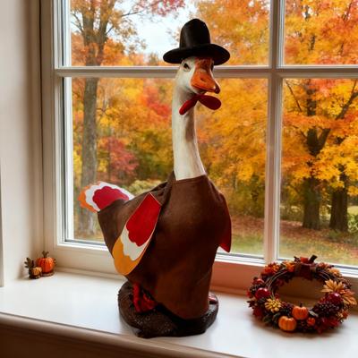 Yousheng Porch Goose Outfit Turkey/Scarecrow/Santa Clothes Fits 23 Inch Cement Plastic Goose Statue for Harvest Autumn Thanksgiving Christmas Yard