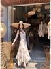 Niche Irregular Floral Print Waist-Cinching Elegant Suspender Dress for Spring & Summer