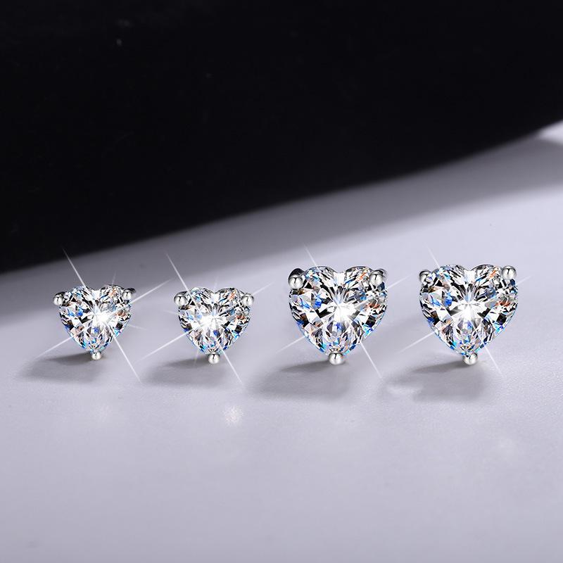 S925 Sterling Silver Moissanite Heart-Shaped Stud Earrings - Korean Style, High-End Jewelry