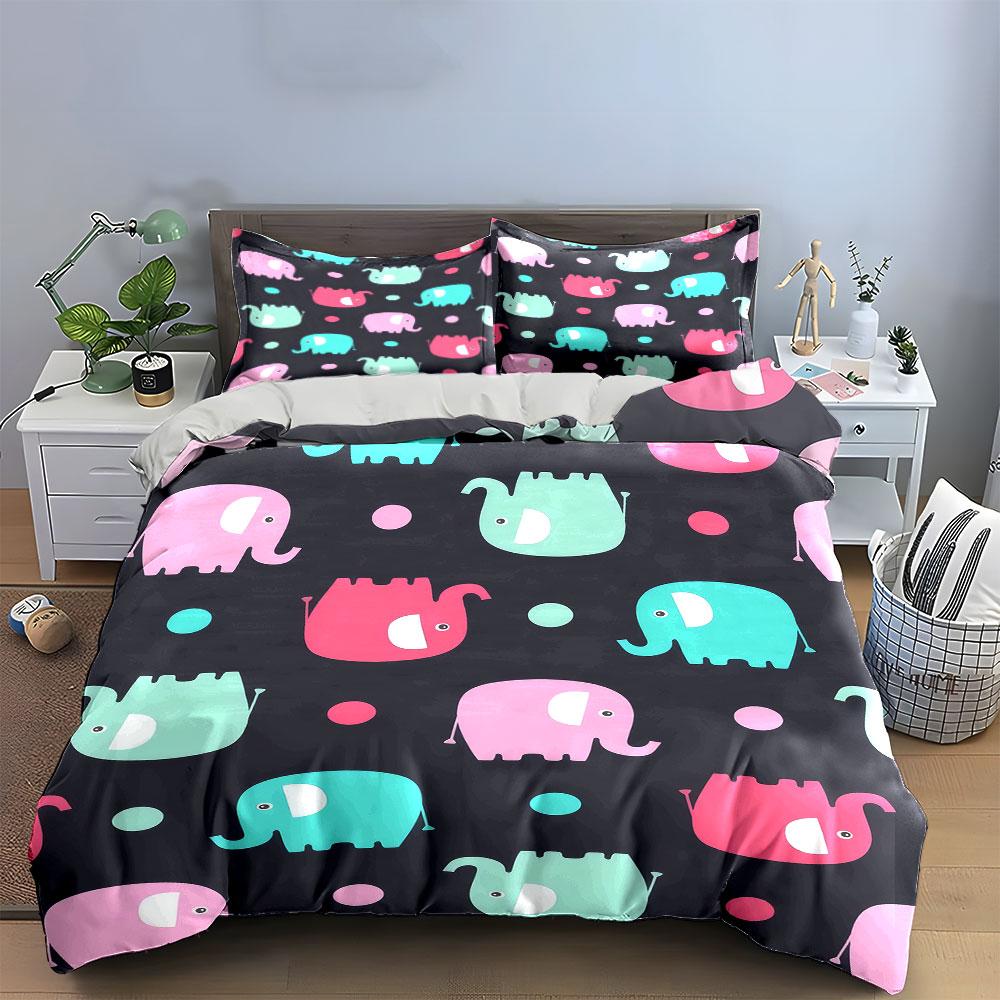 Colorful Elephant Pattern Decor Set Soft Comfortable Duvet Cover Bedding Set Included 1*Duvet Cover & 2*Pillowcases, Gift