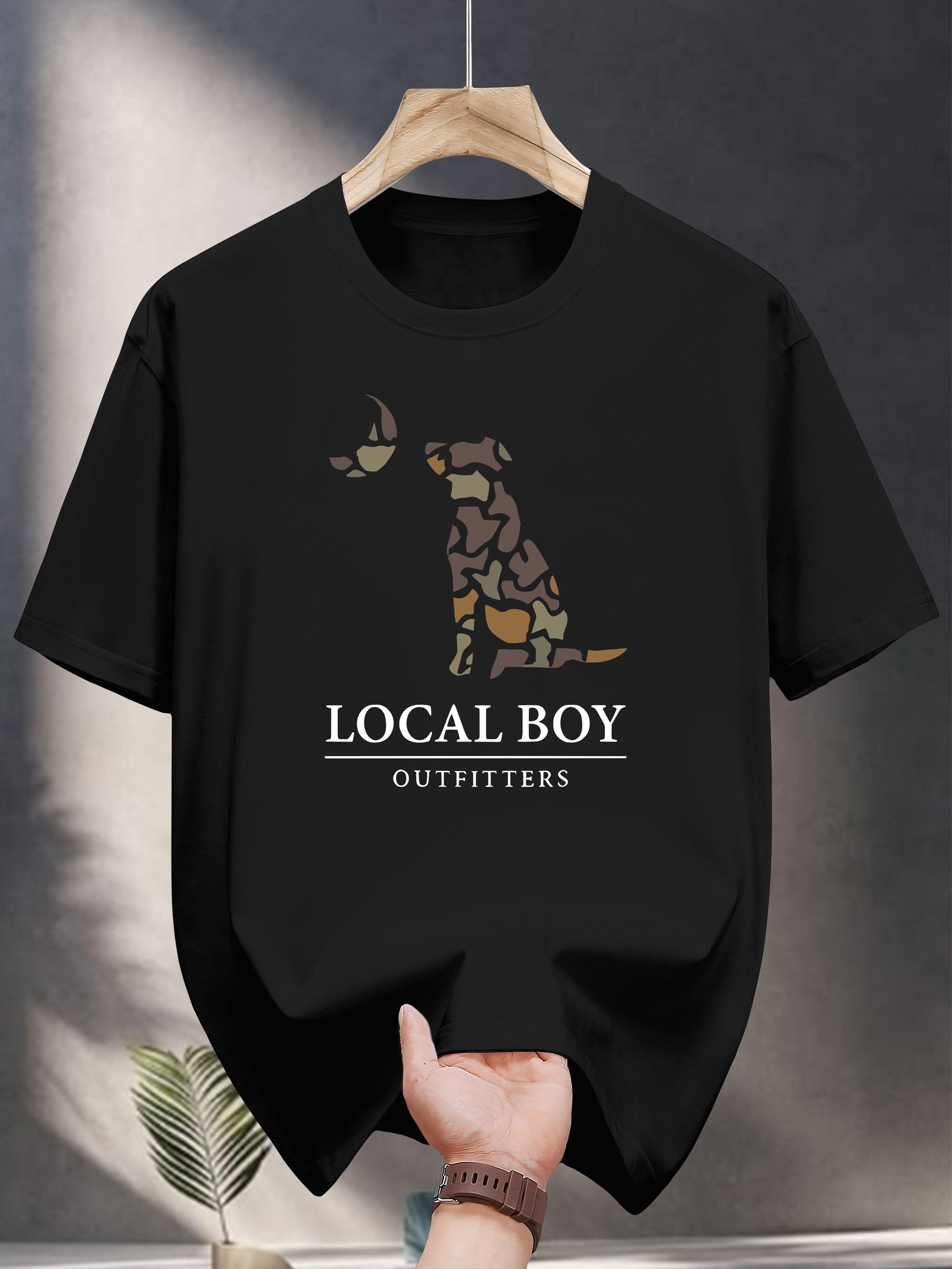 200g 100% Cotton Casual Short Sleeve T-shirt with Local Outfitters Graphic Print Dog Silhouette Design - Navy Blue Summer Tee for Adults XXXXL