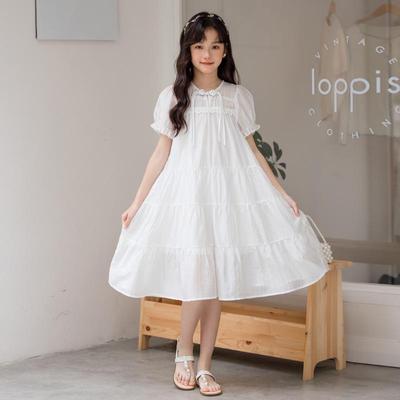 Vestito Principessa Estivo 2025 per Bambina Stile Cinese - Manica Corta Bianca per Studenti delle Elementari