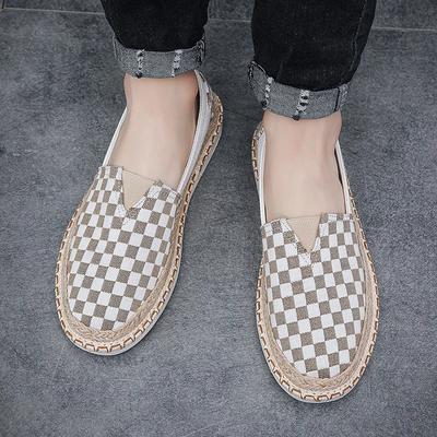 Neue Schuhe für Herren Canvas Freizeitschuhe Sommer Atmungsaktiv Kariert Slipper Loafer Street Fashion Flache Fischer Schuhe