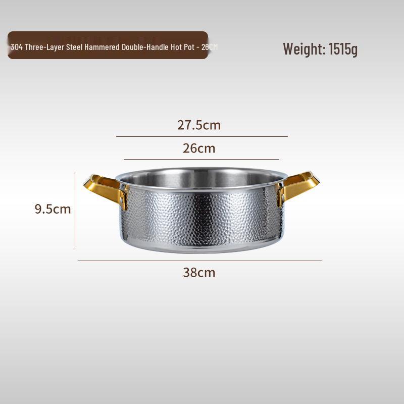 304 Edelstahl Doppelgriff Gehämmert Trennwand Hot Pot für Induktions- & Gasherde.