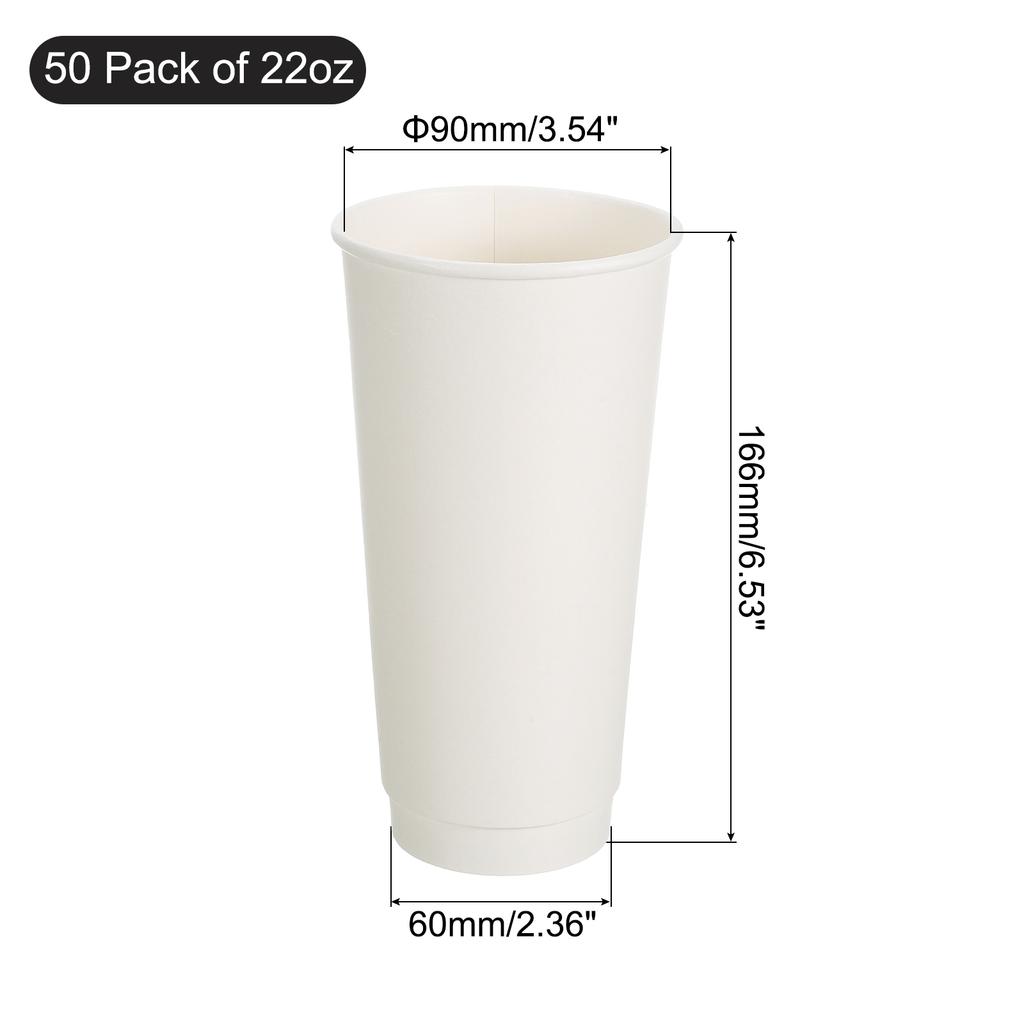 50pcs 270ml-700ml Double-Layer Disposable Coffee Cups White Paper Cup for Hot/Cold Water Milk Juice Tea for Party Picnic Travel