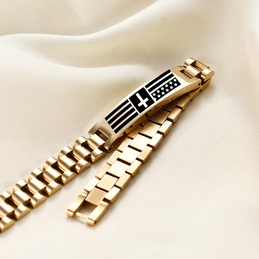 10MM Engraved Cross Bracelet, Men's Stainless Steel Scripture Curved Plate Bracelet
