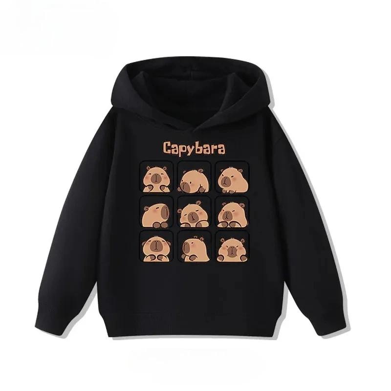 Cartoon Capybara Print Children's Hoodies Casual Fashion Comfortable Cute Boy Girl Hooded Sweatshirt Warm Pullover Autumn Winter