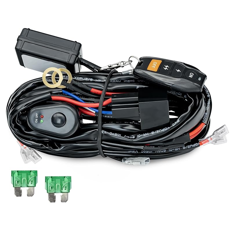 LED Lights Bar Wire Harness Kit With Remote Control 1Leads DC12V 40A Fuse Relay 3.5M/11.5FT 14AWG Wiring Harness Fit For LED Work Lights Driving Fog