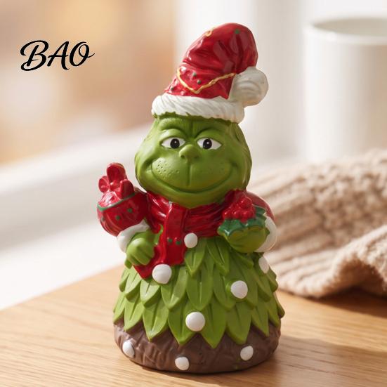 Decorative Resin Crafts Christmas Green Monsters Ornament with Santa Hat And Scarf, Frog Party Supplies Figurine for Home Decoration, Outdoor