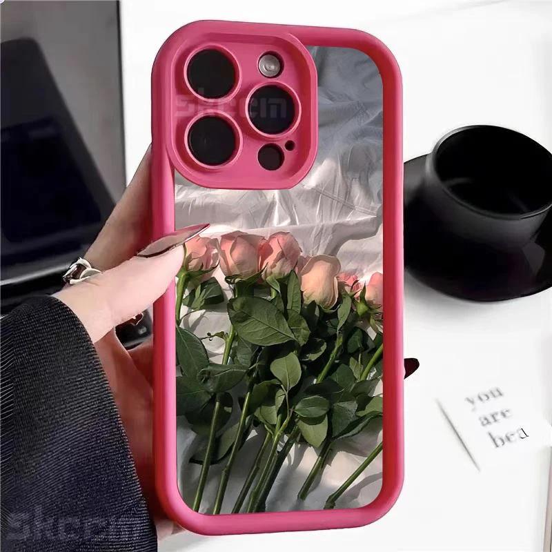 Oil Painting White Rose Flower Silicone Phone Case For iPhone 15 14 13 12 11 Pro Max XS X XR 7 8 Plus Shockproof Soft Cover