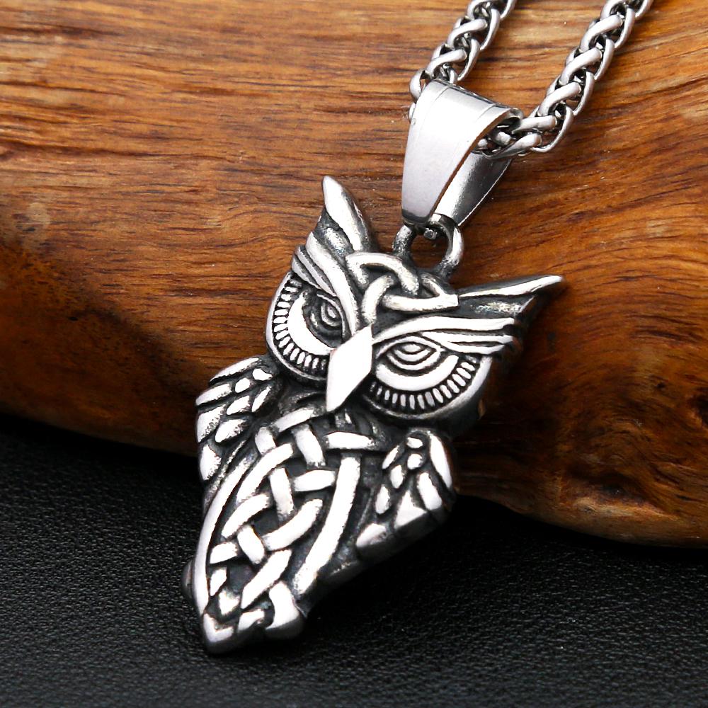 Vintage Nordic Owl Necklace Pendant Stainless Steel Viking Animal Pendant For Men Women Unique Amulet Jewelry Gift Dropshipping
