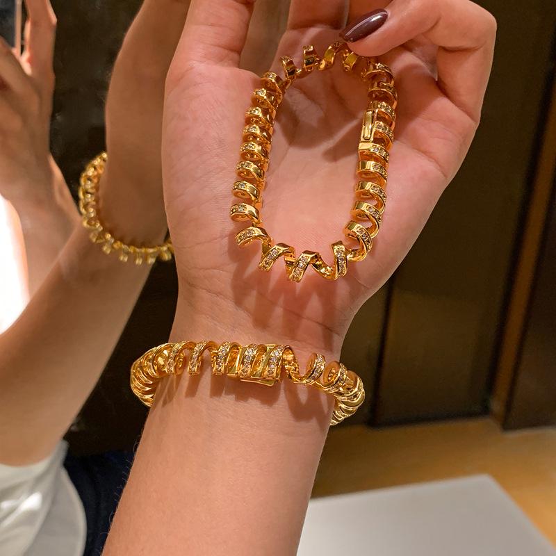 18K Gold Plated Zirconia Twisted Patchwork Bracelet | Fashionable, Cool, and Unique Style Hand Jewelry