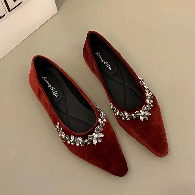 Elegant Women Crystal Flats Loafers Shoes Fashion Pointed Toe Shallow Sandals 2025 Summer New Luxury Dress Woman Shoes for Women