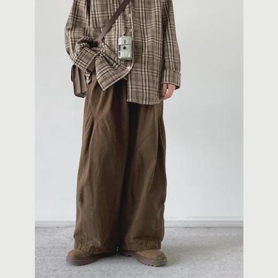 Unisex Retro Wide-Leg Pleated Trousers - Perfect for Spring & Autumn, Straight Fit, Casual Drape Style.