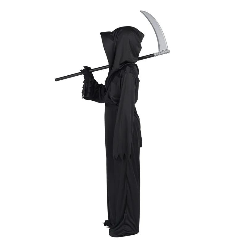Halloween Dark Ghost Scary Costume with Reaper's Scythe for Kids Red-Eyed Death Scary Costume with Chain for Kids Gifts